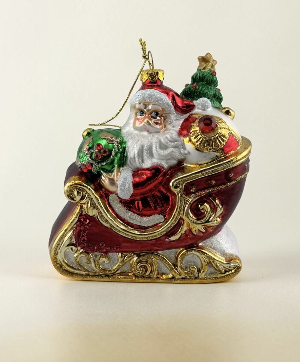 Radko Style Hand Blown Glass Santa's Sleigh Ornament 5.5" Tall NWT from Dillards